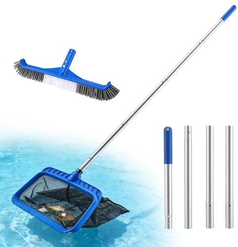 Juego de limpieza de piscina, red de malla fina, red de 44,5 x 28 x 40 cm, cepillo de piscina de 44,5 cm, marco estable, cepillo con extremo curvado, apto para barra telescópica estándar, para