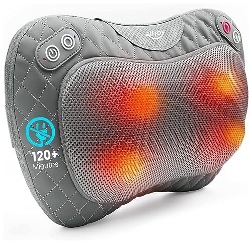 Massagekissen Kabellos mit Wärme, Shiatsu Massagegerät für Nacken Rücken | 3D Rotierende Massageköpfe, Wiederaufladbarer Akku, PU-Leder, Tragbar für Zuhause Büro Auto, Geschenk für Männer Frauen