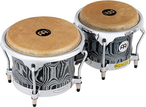 Bongos profesionales Meinl con cáscaras de ceniza blanca americana y herrajes cromados, acabado negro vintage – no fabricado en China – sistema de suspensión de paseo (WB400VBK-M)