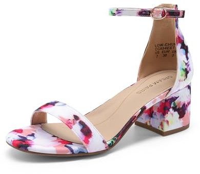 DREAM PAIRS Womens Bridal Sandals Ladies Mid Low Block Heels Sandals,Floral Size 6 UK, Low-Chunk