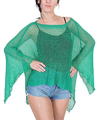 Mimosa Ladies Crochet Poncho Lace Fish Net Batwing Wrap Beach Cover Up