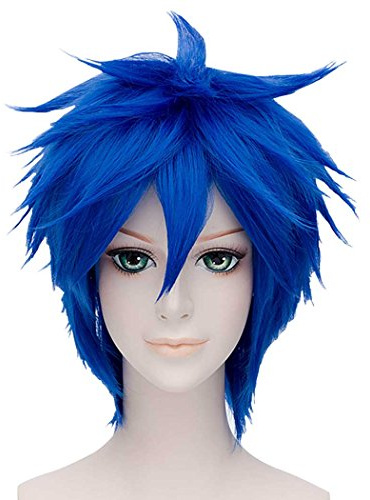 FALAMKA Blau Perücke Kurz Gerade Cosplay Anime Halloween für Unisex