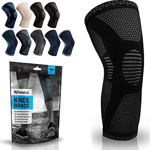 POWERLIX Genouillère pour femmes/hommes, genouillère sport pour l'arthrite les douleurs articulaires, les lésions ligamentaires, les déchirures du ménisque, les tendinites, les sports, Noir, XXL