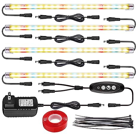 FREGENBO LED Grow Lights Strips for Indoor Plants with Auto ON & Off Timer, T5 Sunlike Full Spectrum Grow Lights Bar Growing Lamps for Greenhouse Shelves Hydroponics Succulent, 4 Dimmable Levels