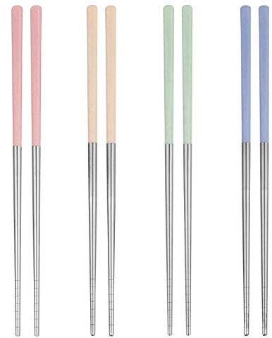 Goth Perhk 304 Stainless Steel Chopsticks, 4 Pairs Reusable Multicolor Chopsticks Safe Metal Chopsticks Non Slip Square Chopsticks