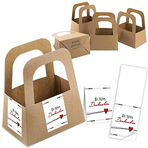 Logbuch-Verlag 5 kleine Danke Geschenkkörbchen Kraftpapier Korb mit Henkel Dankeschön Aufkleber Verpackung für Dankesgeschenke Kunden Mitarbeiter