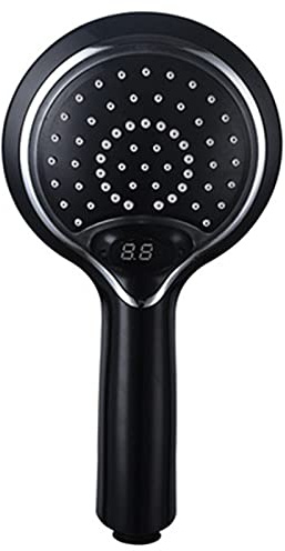 YTTS Douchette À Main, Pommeau De Douche À Main Haute Pression À Contrôle De Température LED ABS Douche De Salle De Bain Ronde avec Tuyau De Douche 1.5M Et Support,Noir,A