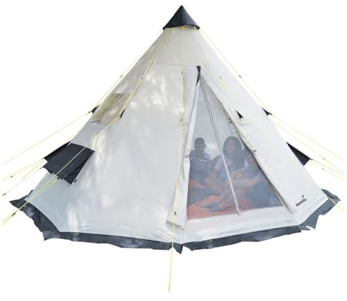 Skandika Tipi Goathi 550 Protect| Campingzelt für 6 Personen, eingenähter Zeltboden, Moskitonetz, 2,5 m Stehhöhe, 3000 mm Wassersäule, Stahl-Gestänge | Indianerzelt, Festivalzelt, Zelt Outdoor