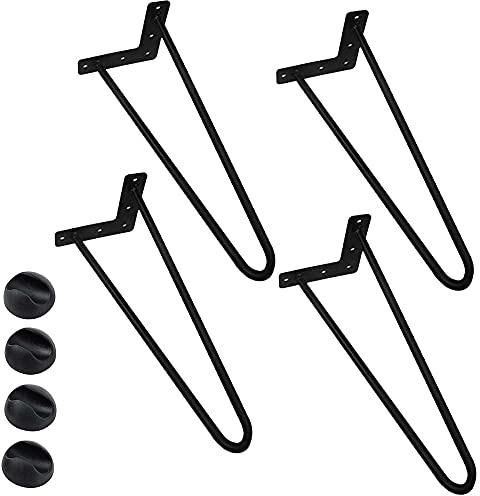 BAKAJI Set 4 Gambe da Tavolo Altezza 45 cm in Metallo Piedi per Tavolino Divano Sedie Panche e Mobili con Piedini Antiscivolo Design Moderno Industriale Colore Nero Kit Montaggio Incluso
