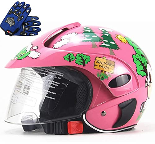 TOPLOOS Motorcycle Helmet for Kids, Spider Web Kids Half Helmet Glove Electric Bike Cycle Skateboard Scooter Moped Helmet Boys Girls Childs Age 2-7,Pink