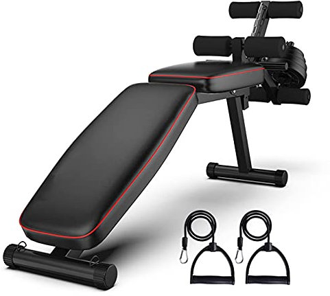 FZYE Verstellbare Hantelbank Faltbare Ganzkörper-Trainings-Übungsbank-Rückenlehne mit 4 Neigungswinkeln, 2 elastische Seile, für Home Gym Krafttrainingsbänke