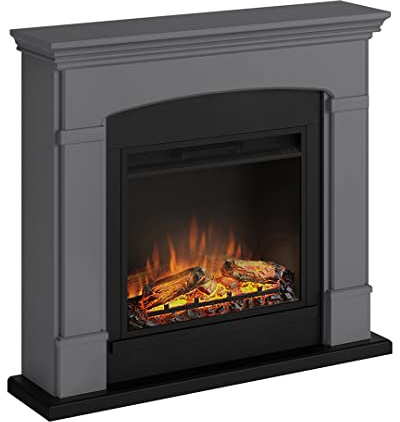 TAGU Helmi Elektrischer Kamin mit PowerFlame, Heizung und Thermostat, 7-Tage-Timer, LED-Flammeneffekt, Fernbedienung (Grau)
