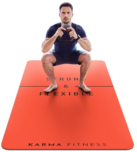 Große Trainingsmatte – extra breite und extra dicke Yogamatte (183 cm x 80 cm x 10 mm), TPE-Fitnessmatte mit Tragegurten, perfekt für HiiT-Heimtraining und Pilates, stark und flexibel, Rot