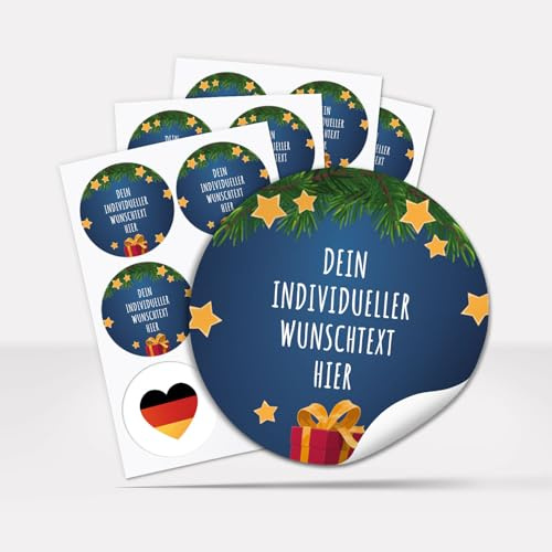 24 Weihnachtsaufkleber PERSONALISIERT mit Wunschtext, rund 4 cm | Aufkleber für Geschenke und Produkte zu Weihnachten mit Text oder Namen, selbstklebende Etiketten geschäftlich privat, blau