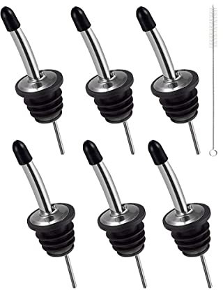 MaoNativey 6 Pack Stainless Steel & Rubber Bottle Pourers - Tapered Spout, Vented, Reusable - Ideal for Wine, Liquor, Olive Oil - Perfect for Pubs, Restaurants, Home Kitchens