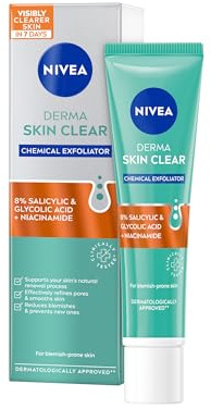 NIVEA Derma Skin Clear Chemical Exfoliator (40ml), Liquid Exfoliator Made with 8% Salicylic Acid, Glycolic Acid, and Niacinamide, to Visibly Reduce and Prevent Blemishes
