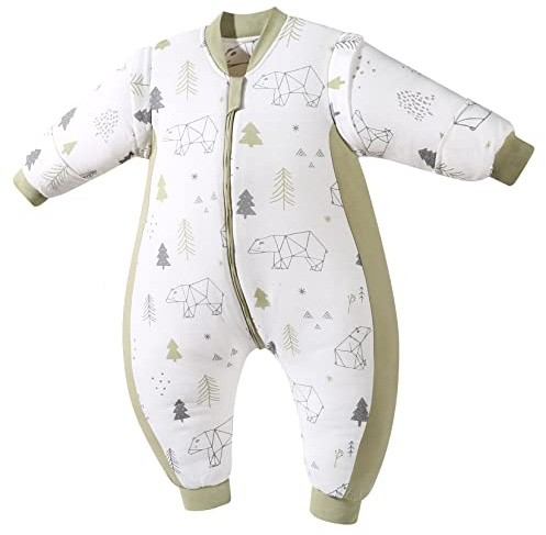 Chilsuessy Baby Winter Schlafsack mit Füßen, Hochwertige Bio-Baumwolle, Super angenehm, Kinder Ganzjahres Schlafsack mit Beinen, Wald Eisbär/2.5 Tog, 90cm/Baby Höhe 100-110cm