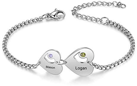 Jeweidea Damen Armband mit Namen Personalisiert Armband mit Gravur Herz Anhänger für Damen Mama Geschenk zum Geburtstag Muttertag Weihnachten