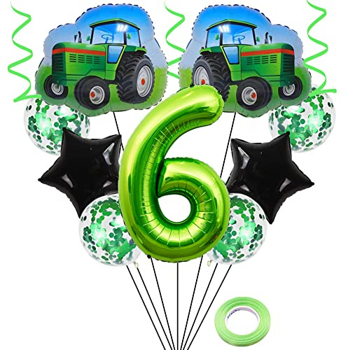 Weenkeey 6 ans tracteur anniversaire ballons Jumbo tracteur Foil ballons ferme tracteur thème fête ballons vert 6 ans hélium ballons d'anniversaire ballon étoile pour décoration