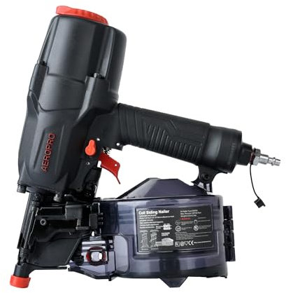 AeroPro CN65R 15 Degree 1-1/2″ to 2-1/2″ Pneumatic Coil Siding Nailer with Tool-less Depth Adjustment and Side Load, Tilt Bottom Magazine