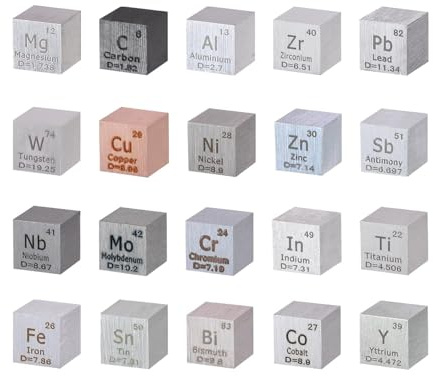 20pcs Element Würfel Set 10mm Dichte Metall Würfel Set bis 99.99% Reinheit | 10mm hohe Reinheit Dichte Würfel, ideale Geschenke für Studenten Lehrer Wissenschaft Liebhaber Sammlung, Lehrwerkzeug