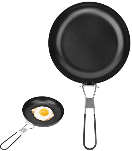Agatige Camping Frying Pan Skillet, 9.4 Inch Lightweight Portable Backpacking Skillet, Backpacking Skillet Cookware Set, Non Stick Cooking Pot with Foldable Handle for Cooking Steak Egg Picnic