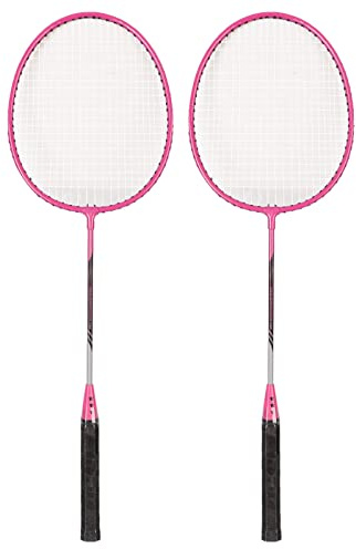 Wakects Badmintonschläger Set 2er Profi Iron Alloy ultraleichte Badminton Racket mit 3 Balls und Schlägertasche für Anfänger Sport Training,766 Rosa/gelb (Rosa)