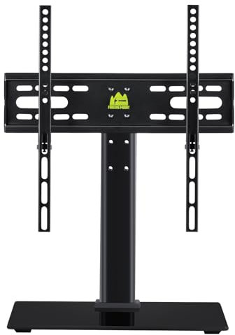 FORGING MOUNT Supporto da Tavolo per TV da 26-55 Pollici, Regolabile in Altezza e Girevole Piedistallo TV con Base in Vetro Temperato 8mm, Max VESA 400x400mm, Fino a 40Kg