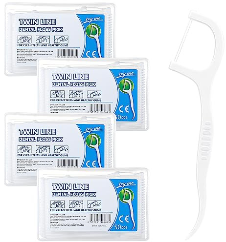 200 Pcs Twin-Line Dental Floss Picks - 2 in 1 Interdental Sticks with Portable Cases Floss Sticks for Teeth Cleaning - Disposable Toothpicks