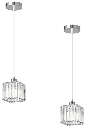 LEDSone 2 Pack Chrome Ceiling Pendant Light Fitting with Adjustable Cable, E27 Lamp Holder, Bulb Not Included, Modern Hanging Ceiling Light for Kitchen, Dining Room, Living Room & Hallway