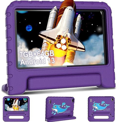 AOCWEI Tablet para Niños Android 13, Tablet 7 Pulgadas |7(4+3) GB RAM 64GB ROM Ampliable a 512GB |Kids Educativos |Control parenta l4 Core | WiFi 6 |Bluetooth 5.0|Dual Cámara |Funda EVA