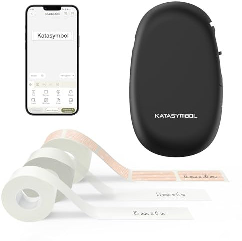 SUPVAN E10 Etikettendrucker Value Pack inkl. 3 Rollen wasserfeste Endlos-Etiketten (15 mm × 6 m/Rolle), schwarz