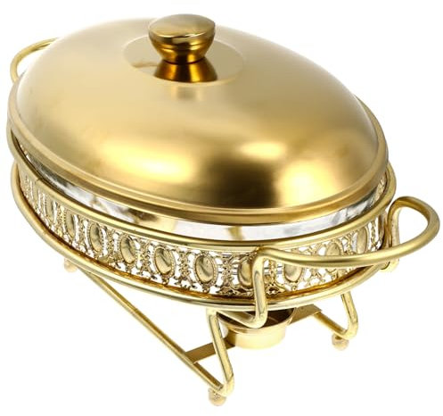 Luxshiny 1pc Heating Furnace Buffet Warming Tray Water Pan Buffet Furnace for Restaurant Metal Fondue Pot Chafer Pans Chiffon Food Warmer Trays Chocolate Milk Stock Pot Iron Round Food Rack