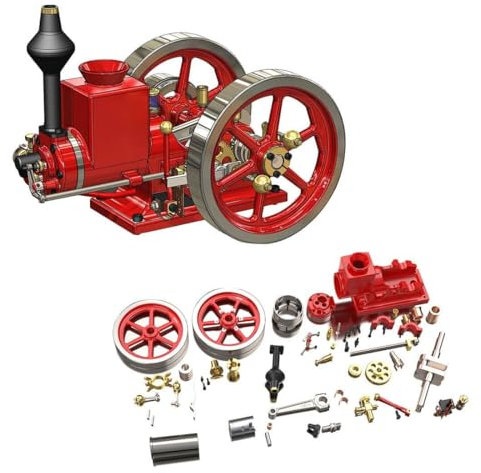 GOUX Motor Modellbausatz, Metall Benzin-Verbrennungsmotor Modellbau, Horizontal Hit and Miss Motor Bausatz Viertaktmotor, 7CC Mini Metall Motor Engine Kit für Technikbegeisterte (KIT-Version)