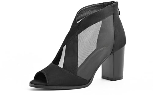 SICARE Peep-Toe, klobige Absätze für Damen, bequeme Blockabsätze, ausgeschnittener Reißverschluss, sexy Netz-Stiefeletten, Stil für Damen, elegante Verabredungen, Business-Partys, Schwarz 40