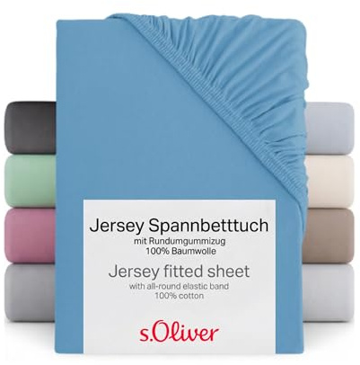 s.Oliver Spannbettlaken 90x200-100x200 cm- 100% Baumwolle, Matratzenhöhe bis 25 cm, besonders weich & angenehm, Spannbetttuch blau