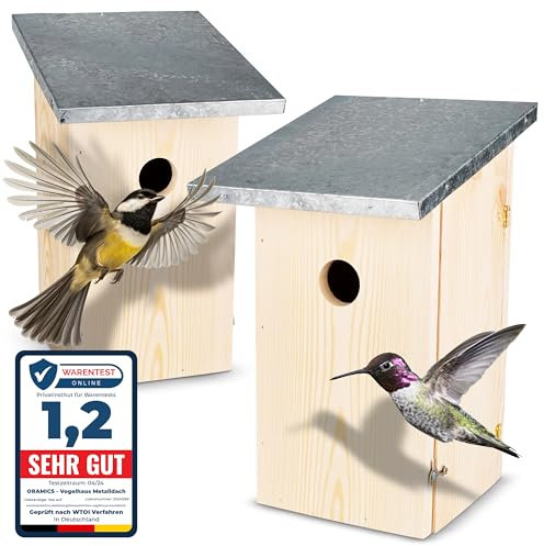 2 Stück Oramics Nistkasten Vogelhaus mit wasserdichtem Mettaldach - Kiefernholz Vogelnistkasten zum Aufhängen für Wildvögel und Gartenvögel – Nisthaus wetterfest und langlebig für Garten und Terrasse