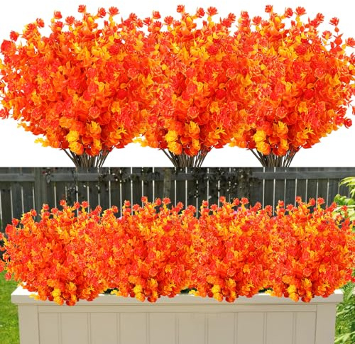 SOMYTING 8 paquetes de flores artificiales, decoración de otoño, flores artificiales, otoño, balcón, flores artificiales resistentes a los rayos UV, plantas de eucalipto, decoración para interior y