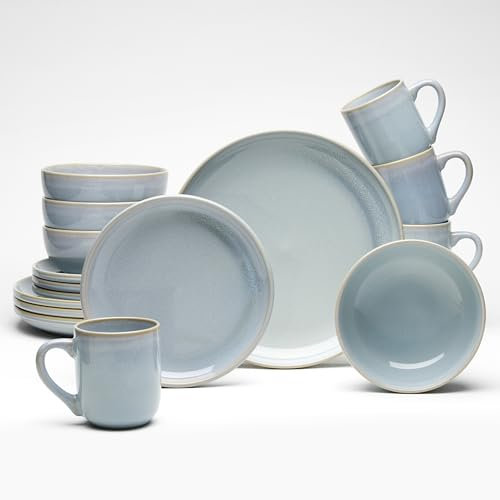 Van Well Servizio combinato Vigo Azur 16 pezzi, in gres, lavabile in lavastoviglie e microonde