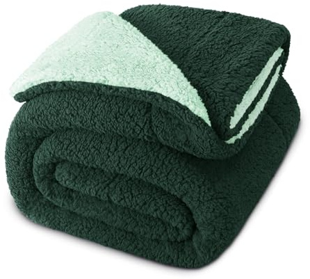 Exclusivo Mezcla Double Size Reversible Sherpa Fleece Blanket, Thick and Warm Blankets for Winter, Soft Plush Fluffy for Bed, 150x200 CM, Forest Green/Mint