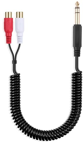 JSADZKJ Câble Audio Stéréo 6,35 mm vers 2 RCA Répartiteur 1/4 TRS Mâle vers 2 RCA Spiralé pour Amplificateurs 14 in/35cm