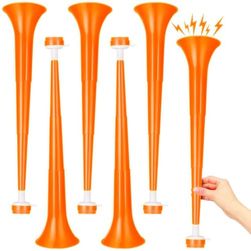GCQJOQ 6 Pcs Collapsible Stadium Horn, 21 Inch, Plastic Vuvuzela Trumpet Noisemakers for Sports Events, Carnivals, Parties, Orange