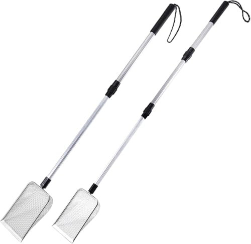 Långt handtag kattströskopa metall förlängbart långt handtag kattsandsskräp Scooper Finmaskigt Avtagbar metallströskopa for siktning av strö(106 * 41.73cm)