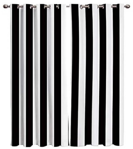 Rptidmv Vorhänge mit Ösen Schwarze und weiße Streifen Vorhang Blickdicht Verdunklungsvorhänge Thermovorhang Schallschutz - Wohnzimmer Schlafzimmer Büro Deko Garten 2er Set -140 x 245 cm (B x H)