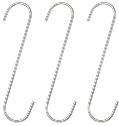 QUARKZMAN 3 Stück Lange S Haken 8 Zoll Extra Lange Metall S-förmige Haken aus Hochmanganstahl S Haken Aufbewahrungswerkzeug für Küche Garten Badezimmer Garage Schrank, Silber