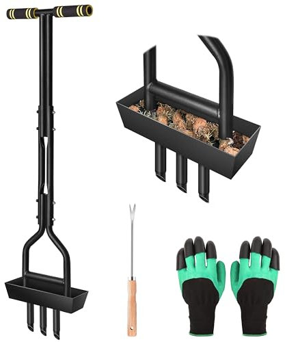 IEEILULU Rasenlüfter, Aerifizierer für Rasen mit Ablageschale und Handschuhe, T-Griff Rasenbelüfter Vertikutierer mit Gartengeräten, Manuelle Rasenbelüfter für Verdichtete Böden Rasenpflege