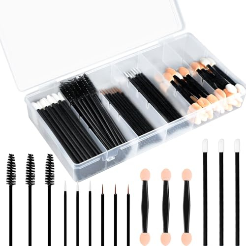 200PCS Disposable Makeup Applicators Set, IEMIEBSHA Makeup Tools Eyeshadow Brushes Mascara Wands Eyeliner Brushes Lip Applicators for Makeup Artist Supplies with Organizer Storage Box