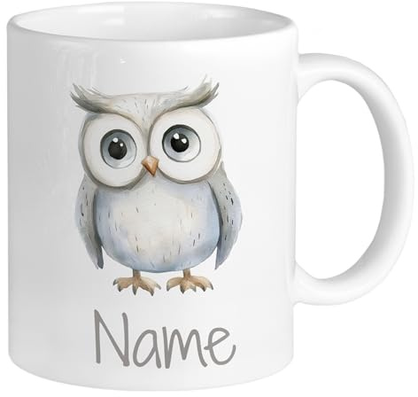 GRAZDesign Personalisierte Kindertasse mit Eulen-Design - Individuell bedruckter Becher Keramik 330ml