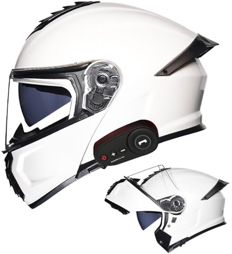 Byroads Casque Modulable Moto Bluetooth Intégré ECE Homologué avec Double Visière Anti-buée Casques Intégraux Racing Motocross Ventilation Noir Mat pour Homme Femme 55~64cm