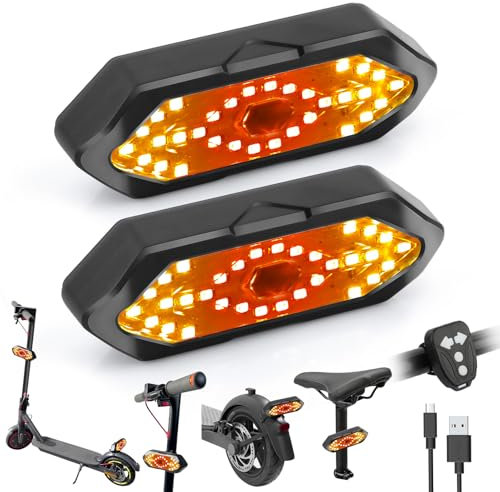 FXINRUIA 2 indicatori di direzione per monopattino, fanale posteriore con telecomando wireless ricaricabile USB, impermeabile, luce di avvertimento con piedistallo, regolabile con Xiaomi Ninebot